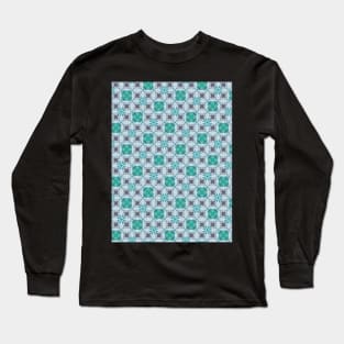 Teal Blocks and Gray Flower Pattern - WelshDesignsTP003 Long Sleeve T-Shirt